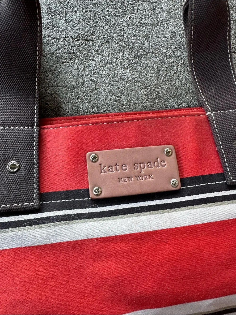 Kate Spade Red Striped Canvas Tote Bag